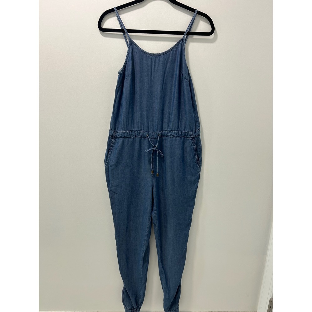 Lee Cooper Women Blue Denim Chambray Jumpsuit Size S Spaghetti Strap Jogger Leg